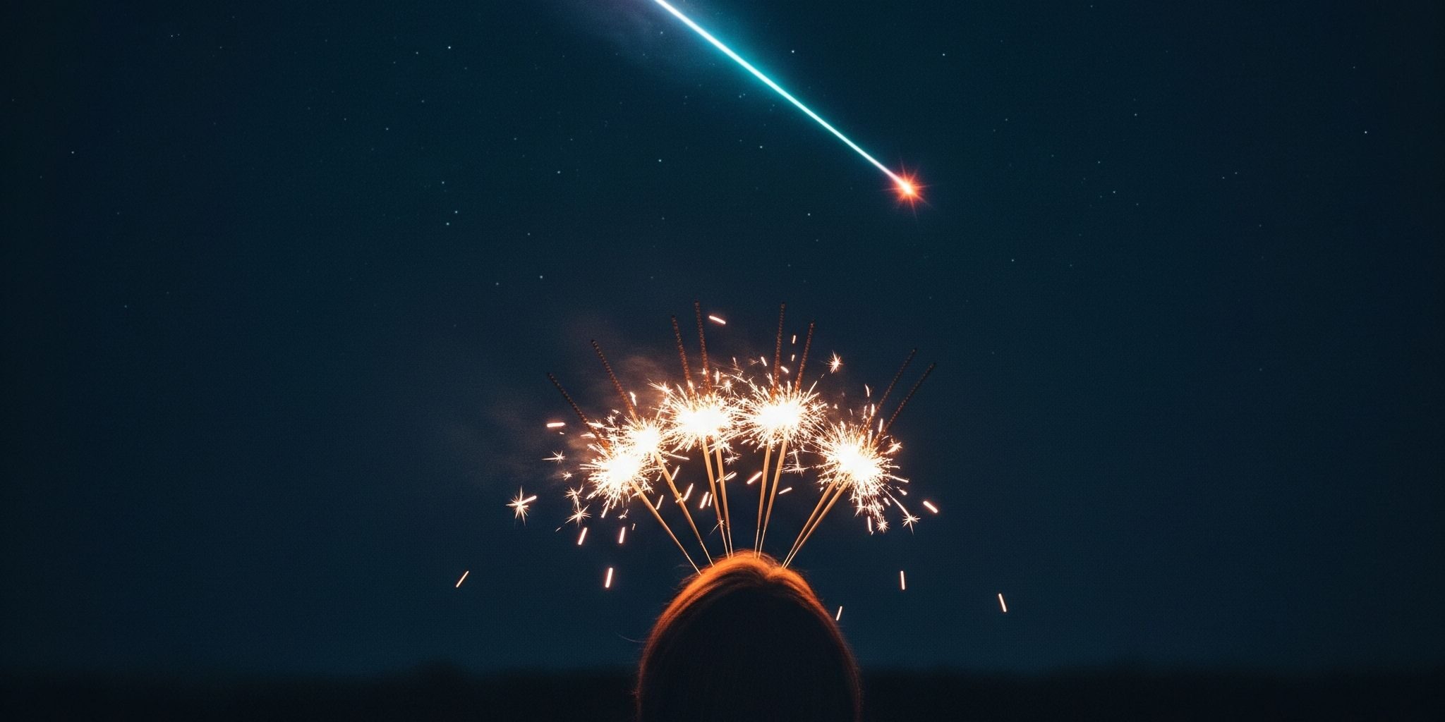 Pyrogiochi Stelle Series 2025 Ferragosto San Lorenzo Una persona tiene stelline con fuochi d'artificio sotto un cielo notturno, logo Pyrogiochi in alto.